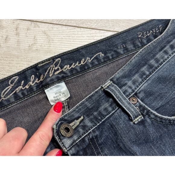 Eddie Bauer Relaxed Baggy Loose Jeans 35x30 Dark Wash Y2K Men's - Picture 3 of 4